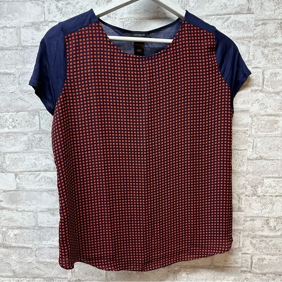 ANN Taylor short sleeve blouse women’s a size large red and blue checkered - Picture 1 of 5